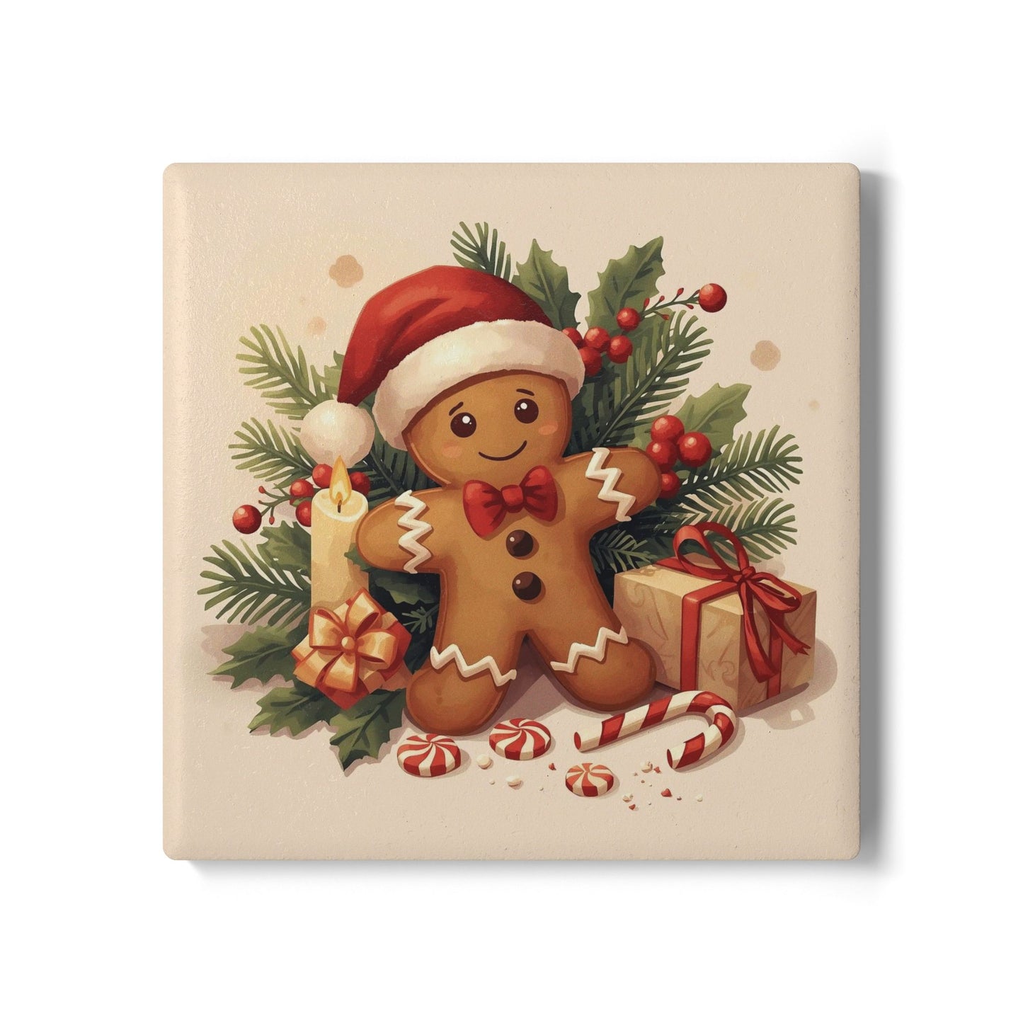 Christmas Gingerbread Coaster — Festive Ceramic Drink Coaster