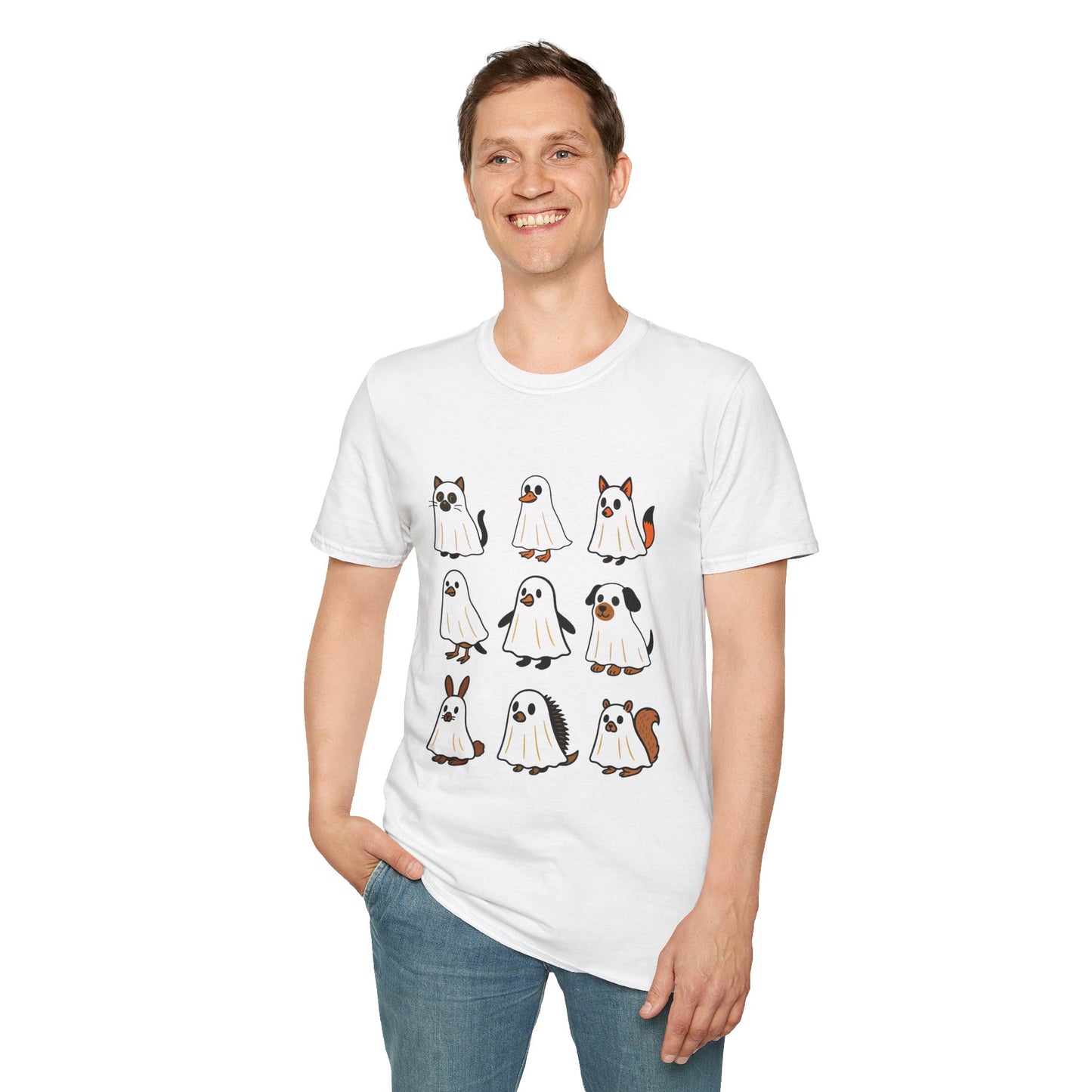 Cute Ghost Cartoon Unisex T-Shirt, Halloween Tee, Pet Lover Gift, Whimsical Shirt, Fun Casual Wear