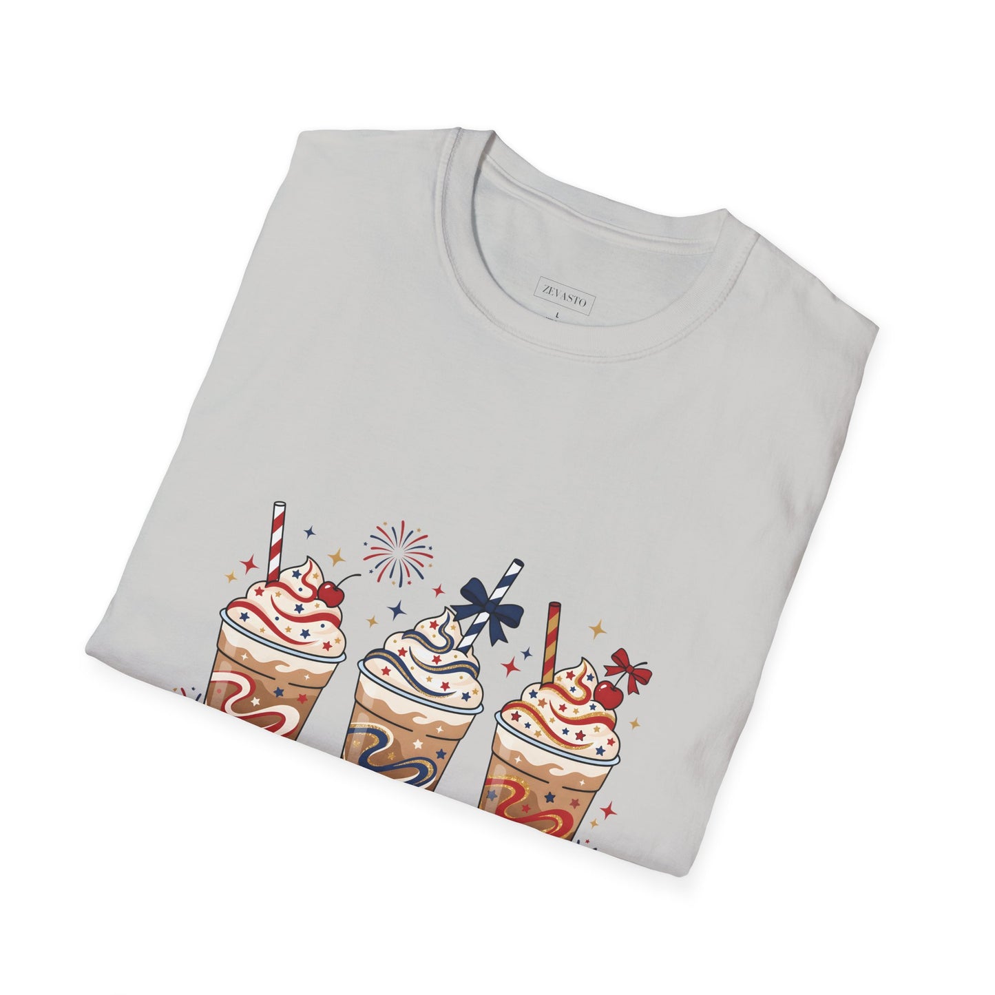 Patriotic Iced Coffee Tee — "Red, White & Brew" Graphic T‑Shirt