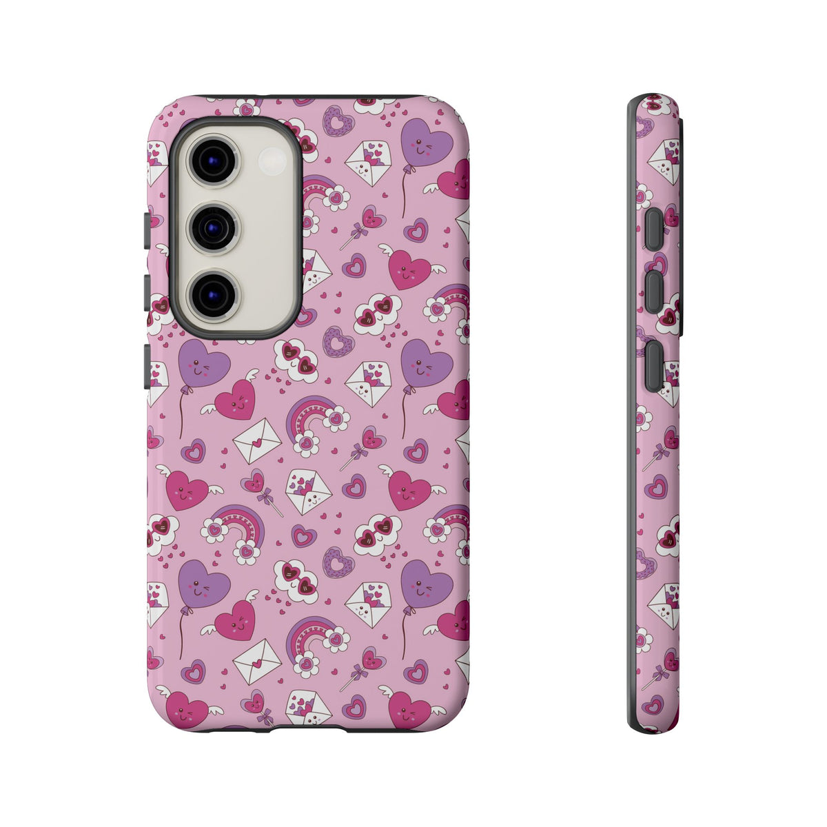 Pink Valentine Phone Case – Cute Hearts, Envelopes & Rainbows Protective Cover