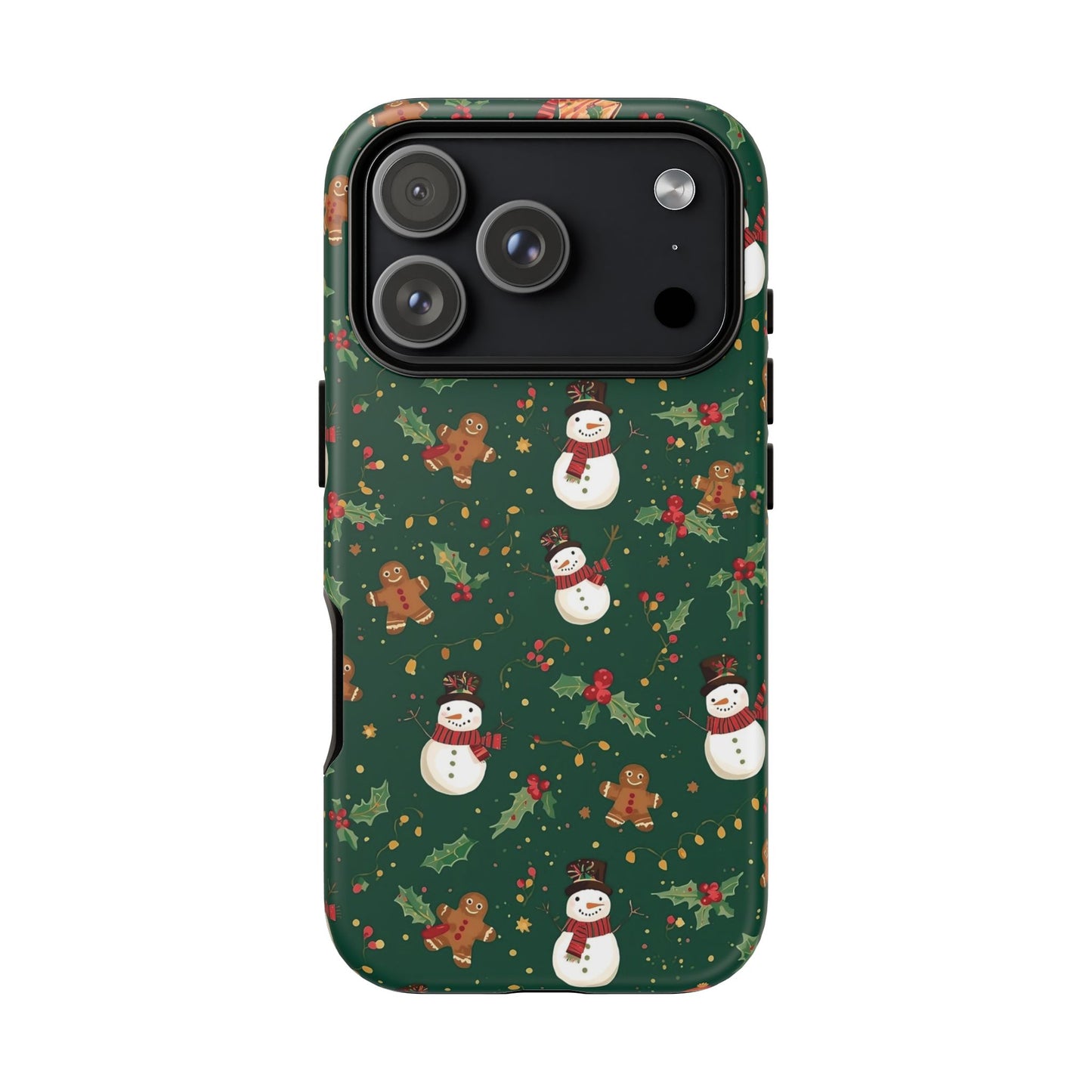 Christmas Phone Case with Snowmen and Gingerbread Design, Dual Layer Phone Case for Iphone 17, 16, 15, 14, 13, 12, 11 & Samsung