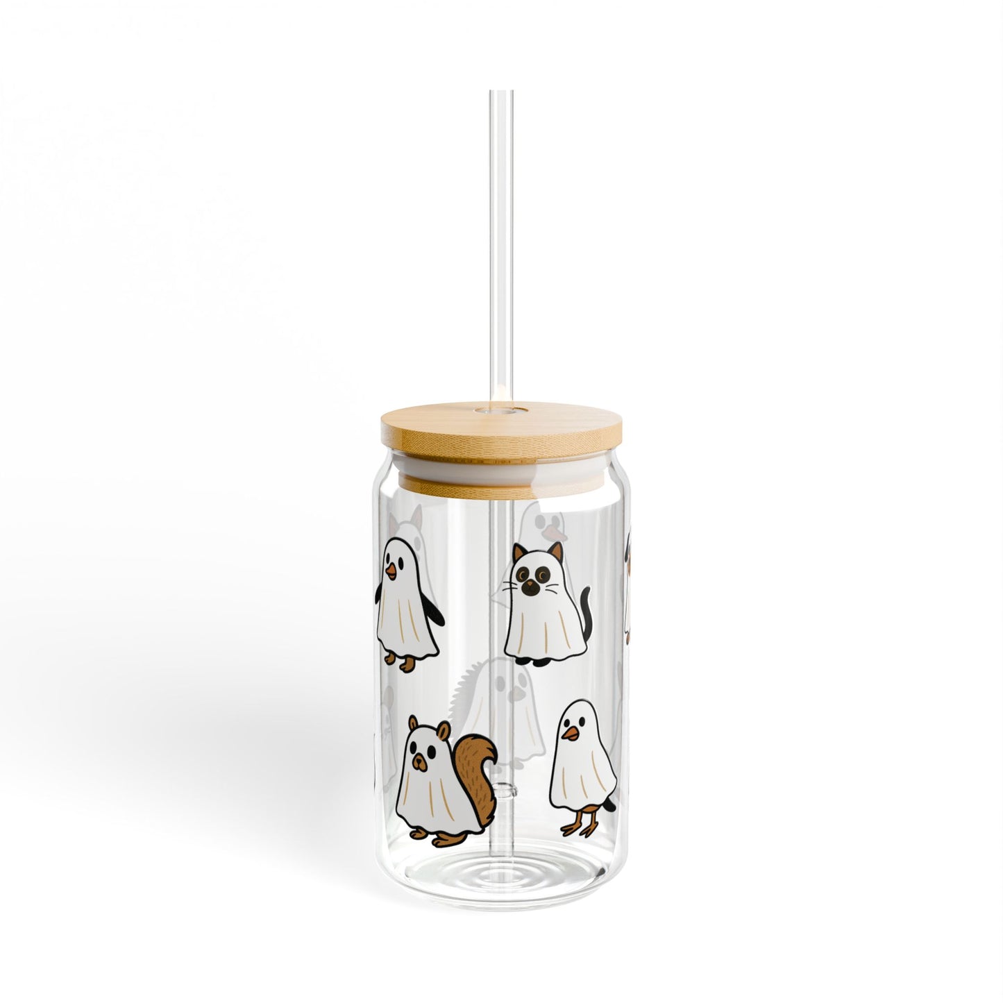 Cute Ghosts Sipper Glass, 16oz - Perfect for Halloween Parties, Gifts