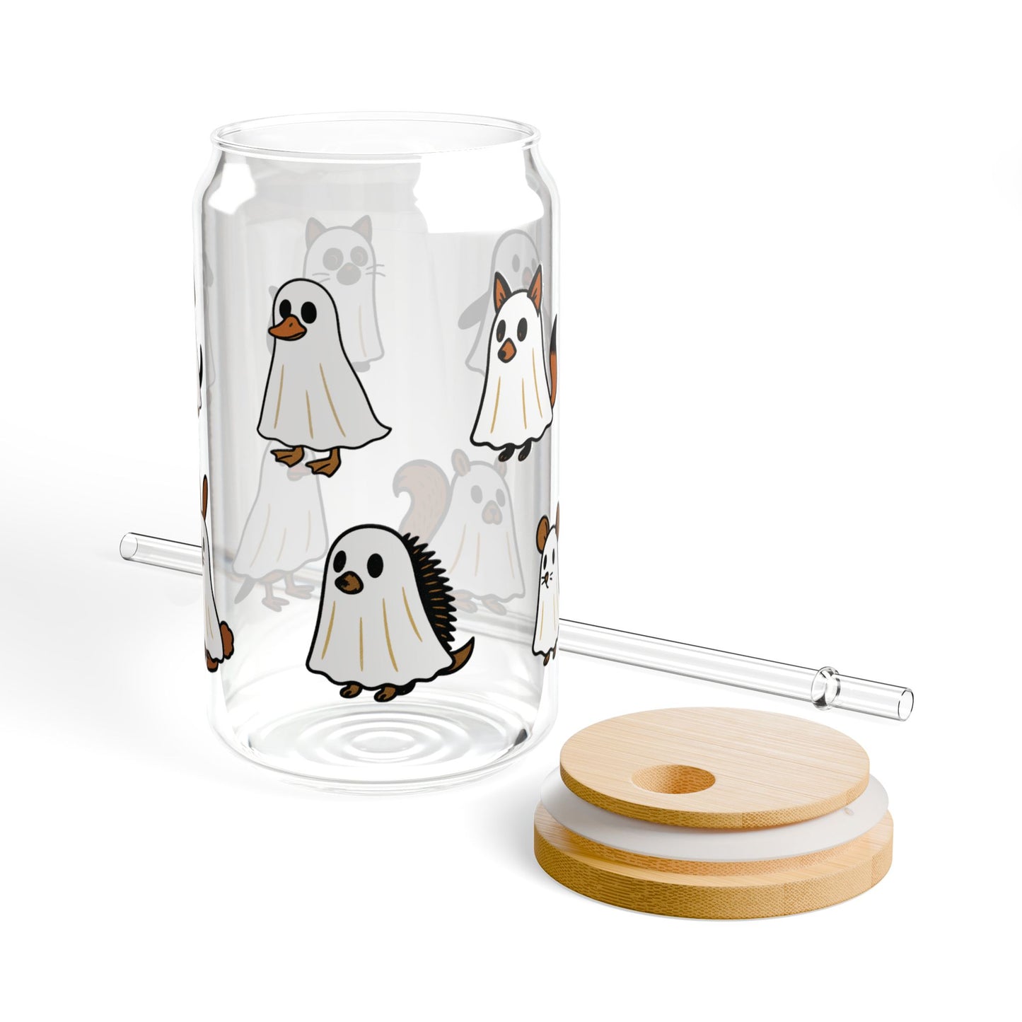 Cute Ghosts Sipper Glass, 16oz - Perfect for Halloween Parties, Gifts
