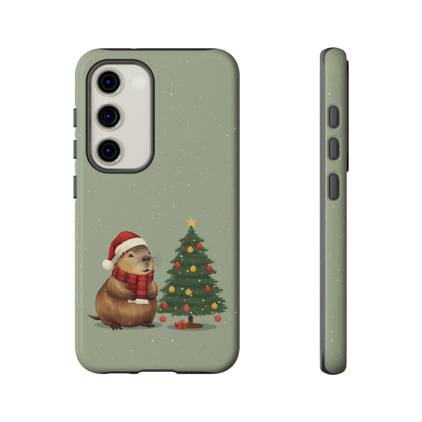 Christmas Phone Case with Capybara Design, Dual Layer Protective Case for Iphone 17, 16, 15, 14, 13 & Samsung