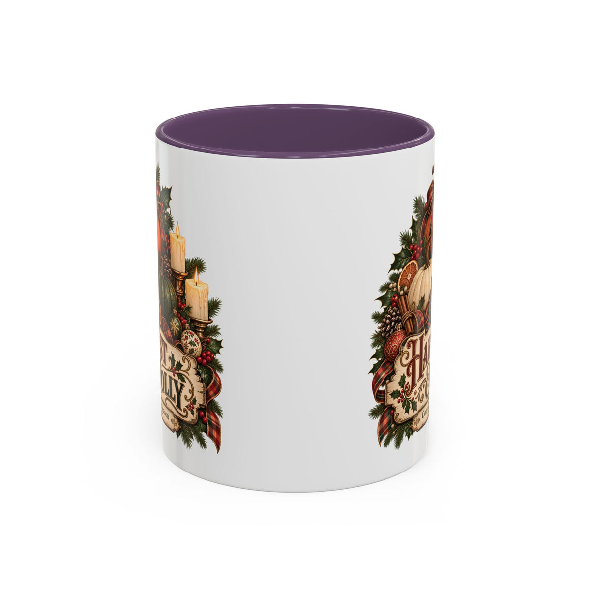 Harvest & Holly Accent Coffee Mug - Vintage Christmas Holiday Mug (11 oz)