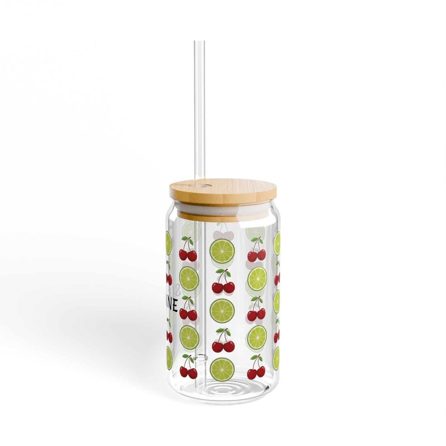 Personalized Cherry Lime Sipper Glass — 16oz Fruit Patterned Straw Cup, Custom Name Tumbler