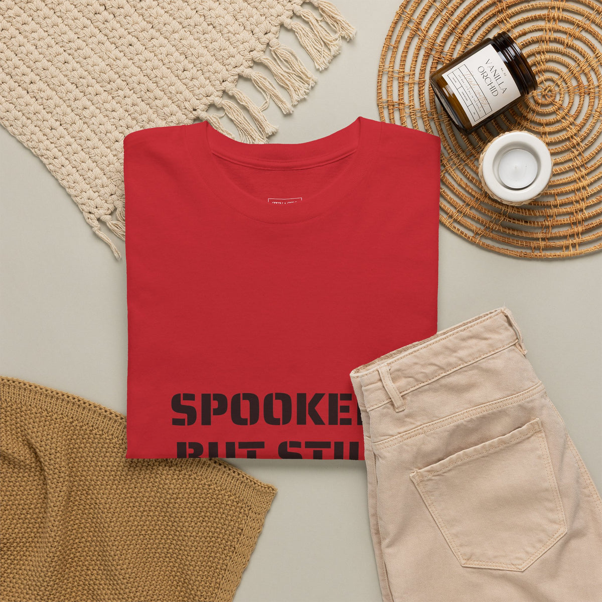 Spooked, But Still Showing Up Unisex Heavy Cotton Tee | Halloween, Funny T-Shirt