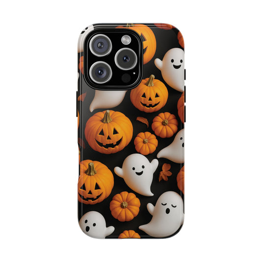 Halloween Phone Case, Spooky Ghosts and Pumpkins Design