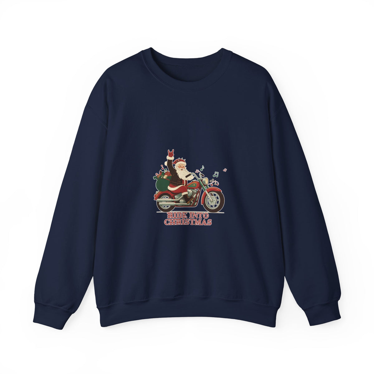 Christmas Motorcycle Sweatshirt - "Ride Into Christmas" Santa Biker Holiday Crewneck
