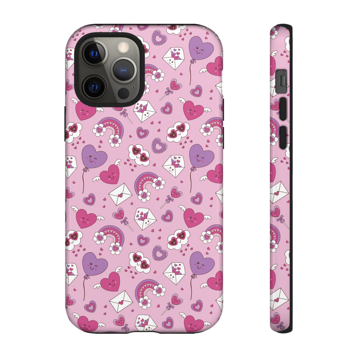 Pink Valentine Phone Case – Cute Hearts, Envelopes & Rainbows Protective Cover