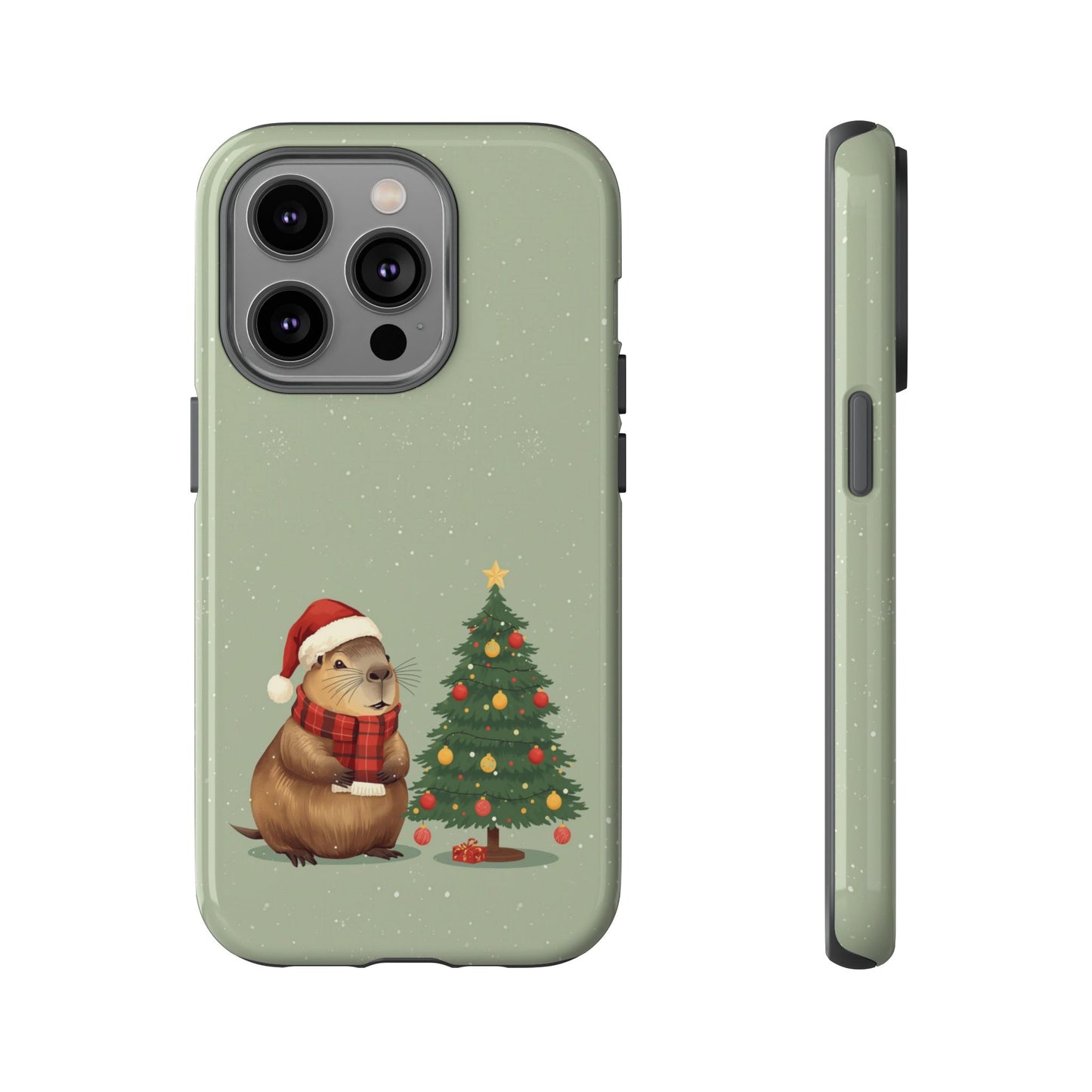 Christmas Phone Case with Capybara Design, Dual Layer Protective Case for Iphone 17, 16, 15, 14, 13 & Samsung