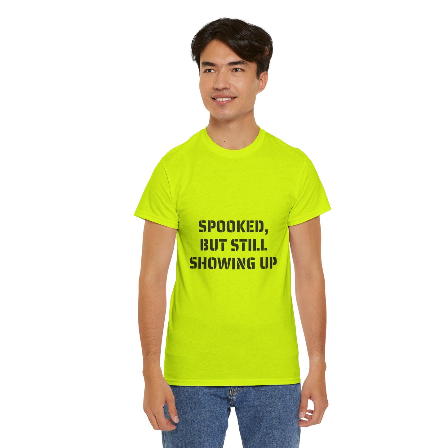 Spooked, But Still Showing Up Unisex Heavy Cotton Tee | Halloween, Funny T-Shirt
