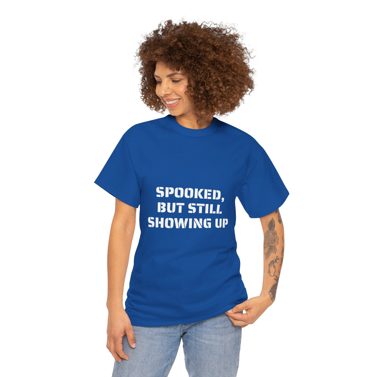 Spooked, But Still Showing Up Unisex Heavy Cotton Tee | Halloween, Funny T-Shirt