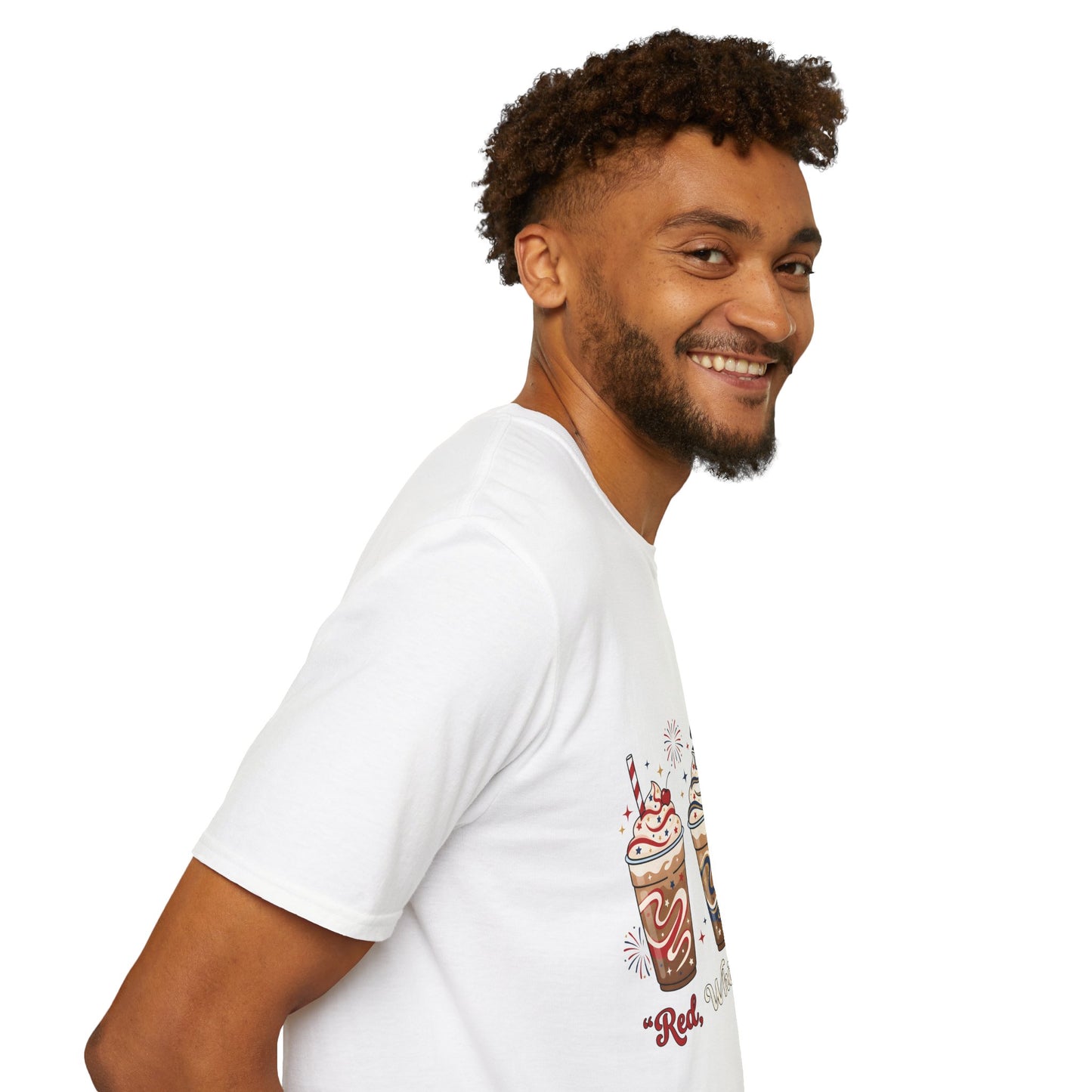 Patriotic Iced Coffee Tee — "Red, White & Brew" Graphic T‑Shirt