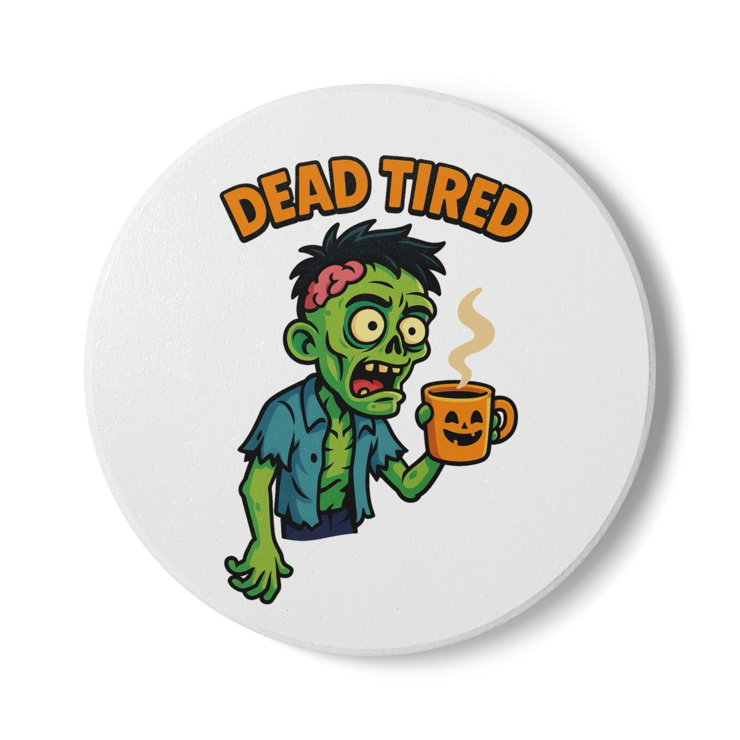 Funny Zombie Ceramic Coaster - Dead Tired Halloween Decor