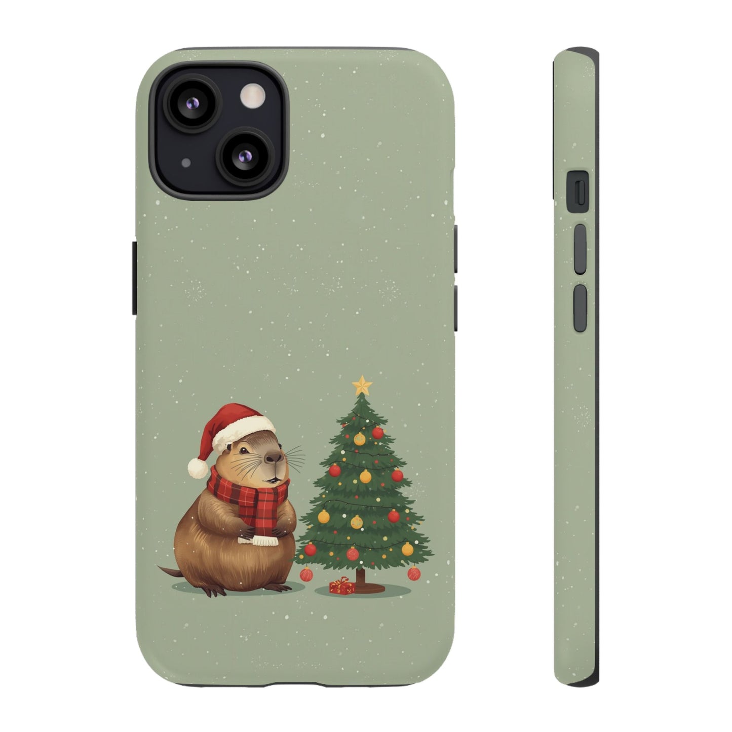 Christmas Phone Case with Capybara Design, Dual Layer Protective Case for Iphone 17, 16, 15, 14, 13 & Samsung