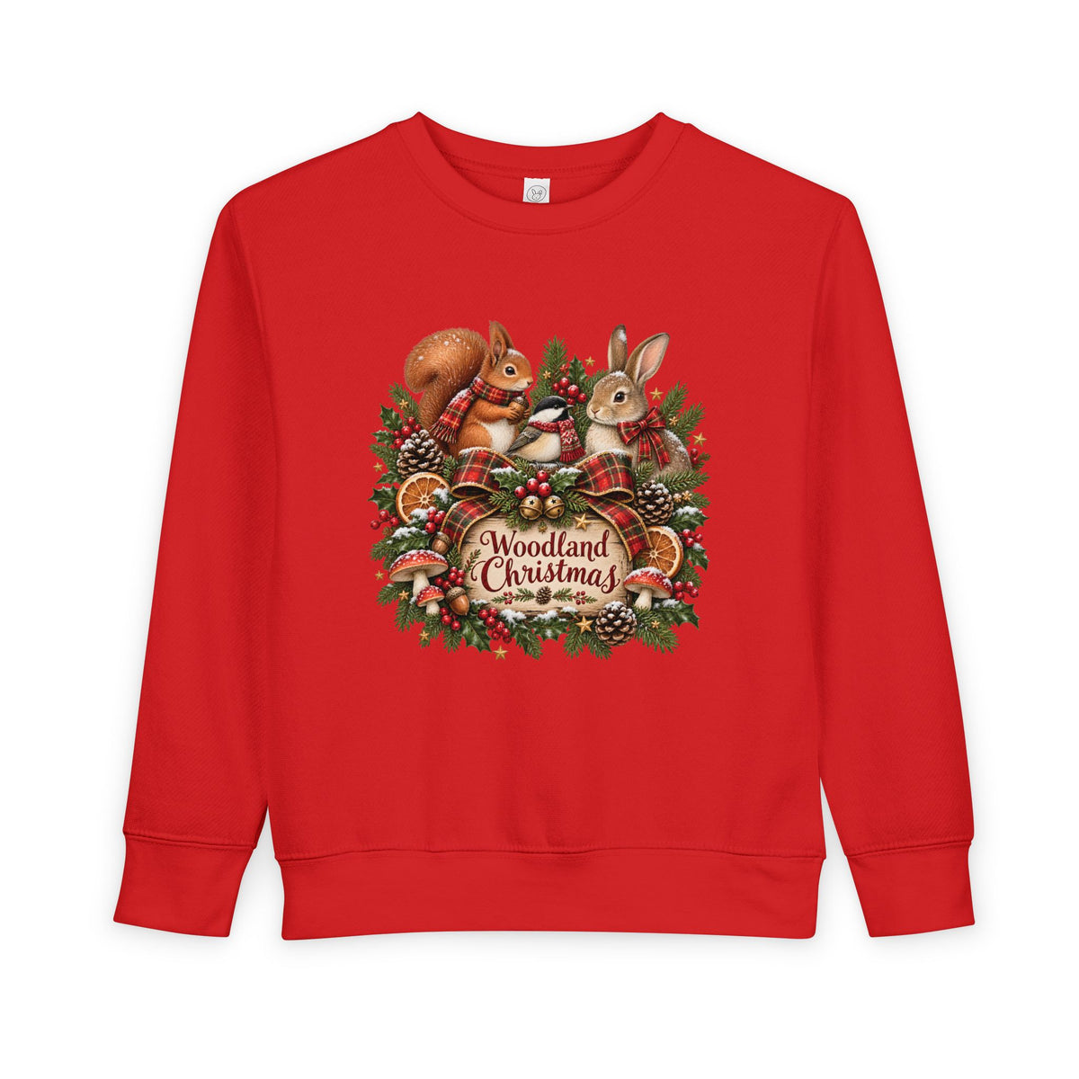 Woodland Christmas Toddler Sweatshirt — Cute Squirrel & Bunny Holiday Pullover
