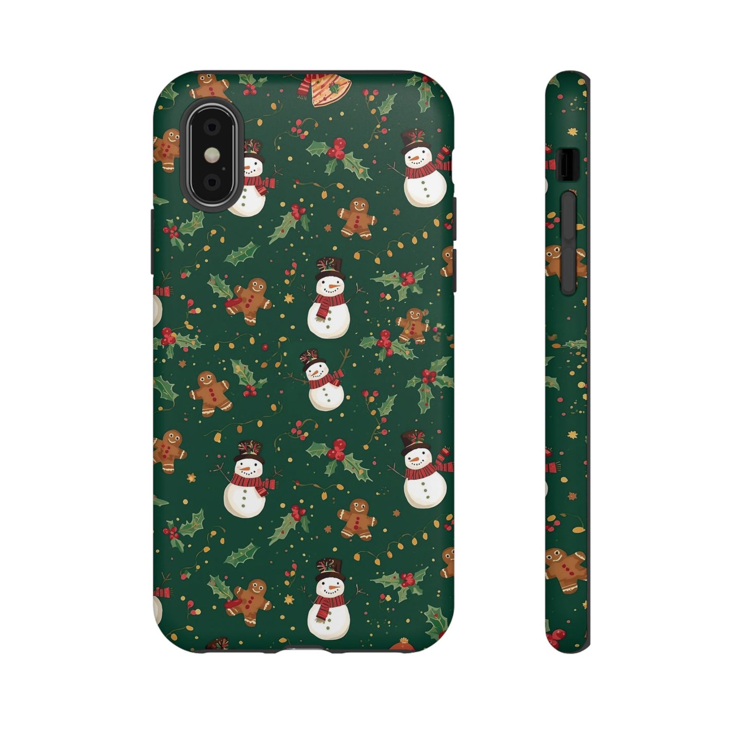 Christmas Phone Case with Snowmen and Gingerbread Design, Dual Layer Phone Case for Iphone 17, 16, 15, 14, 13, 12, 11 & Samsung
