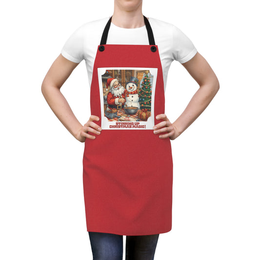 Vintage Christmas Baking Apron — 'Stirring Up Christmas Magic!' Santa & Snowman Holiday Kitchen Apron