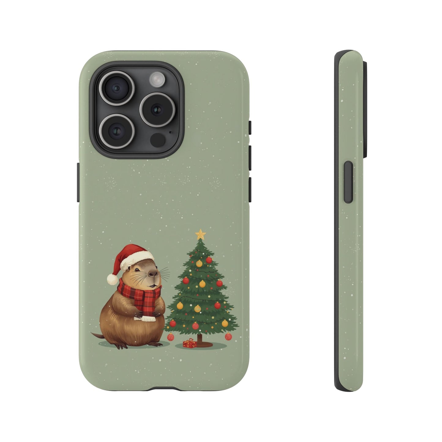 Christmas Phone Case with Capybara Design, Dual Layer Protective Case for Iphone 17, 16, 15, 14, 13 & Samsung