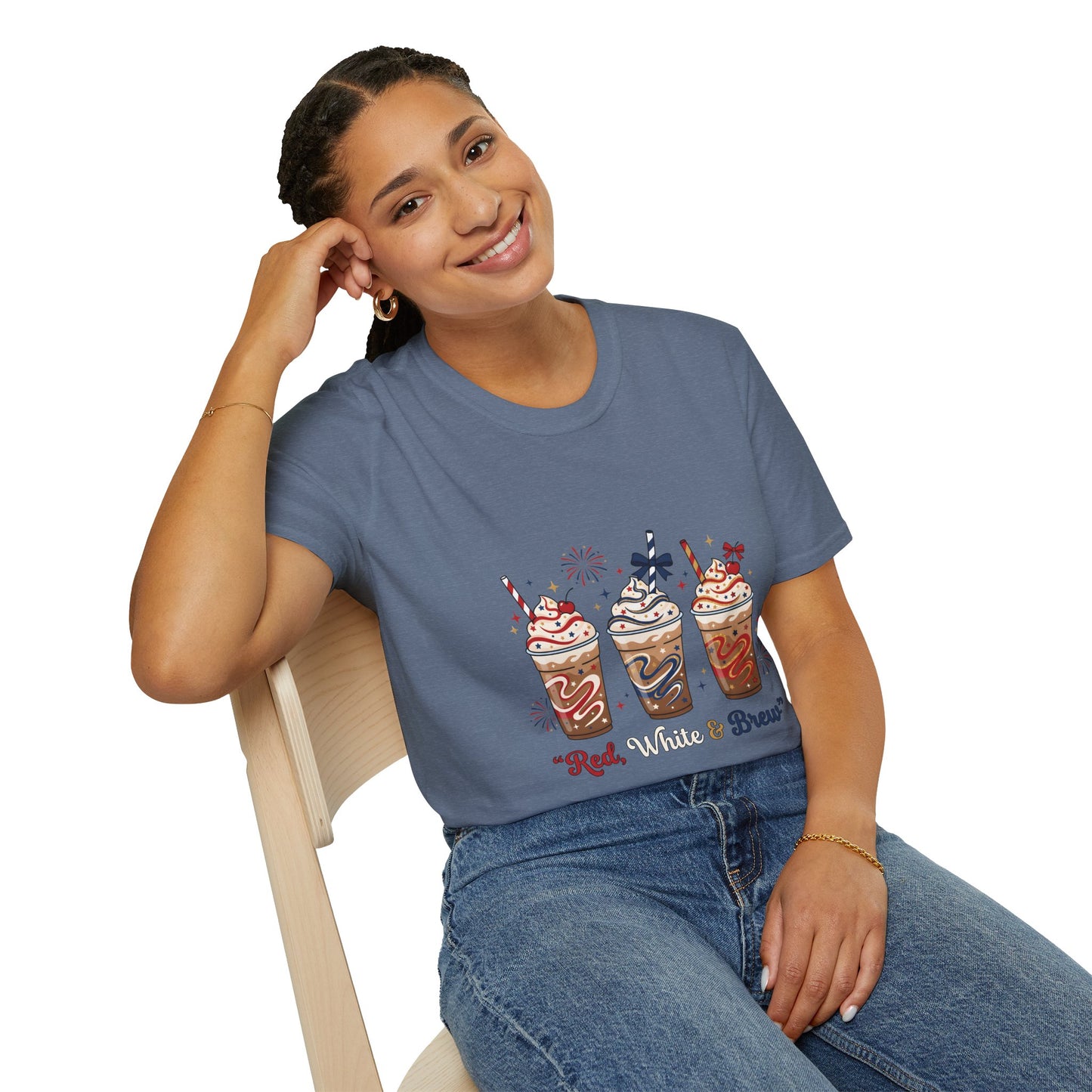 Patriotic Iced Coffee Tee — "Red, White & Brew" Graphic T‑Shirt