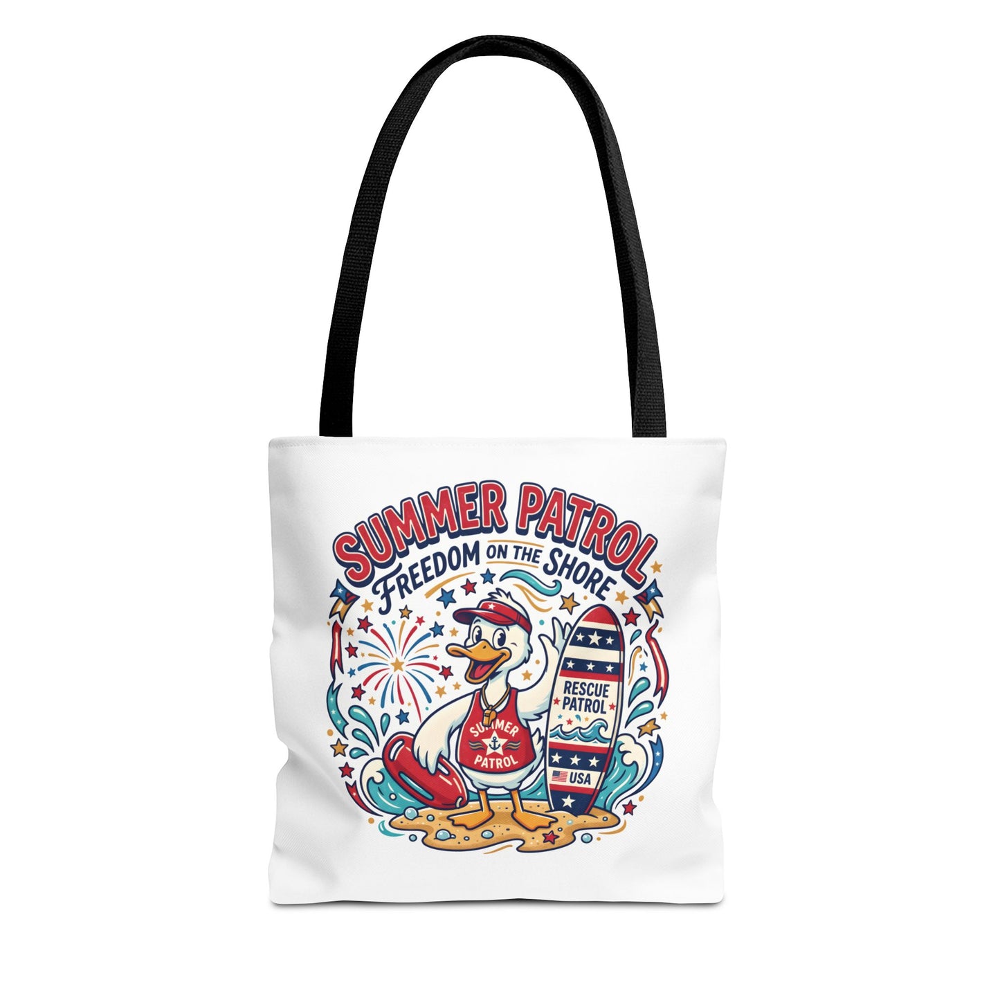 Summer Patrol Beach Tote Bag – 'Freedom on the Shore' Patriotic Design, 4th of July Gift