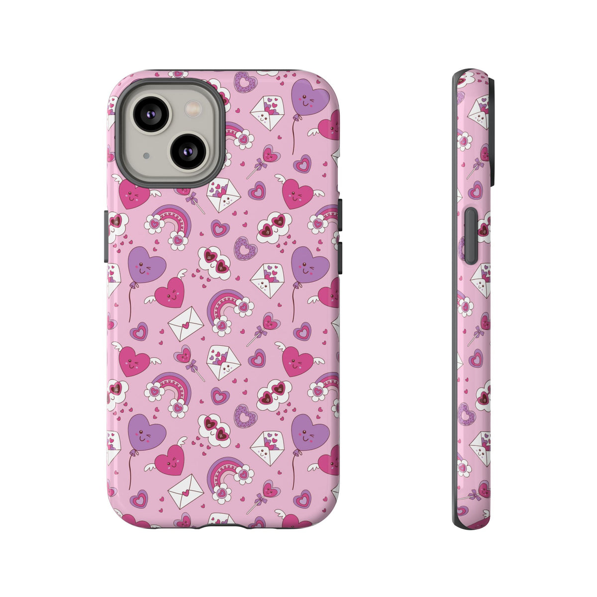 Pink Valentine Phone Case – Cute Hearts, Envelopes & Rainbows Protective Cover