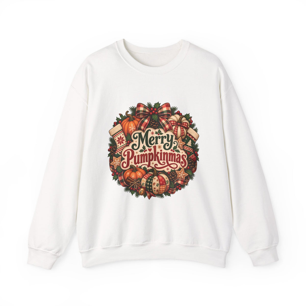 Merry Pumpkinmas Sweatshirt — Holiday Pumpkin Wreath Crewneck