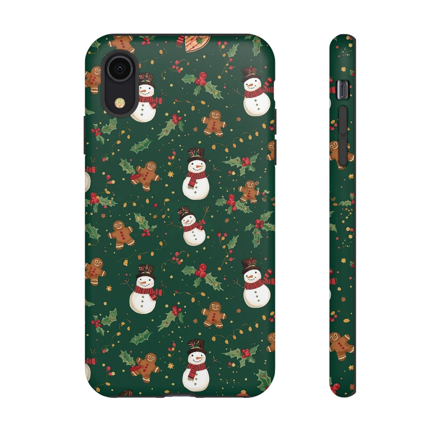 Christmas Phone Case with Snowmen and Gingerbread Design, Dual Layer Phone Case for Iphone 17, 16, 15, 14, 13, 12, 11 & Samsung