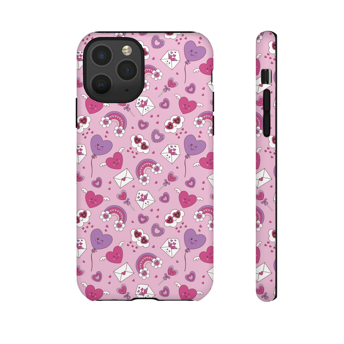Pink Valentine Phone Case – Cute Hearts, Envelopes & Rainbows Protective Cover