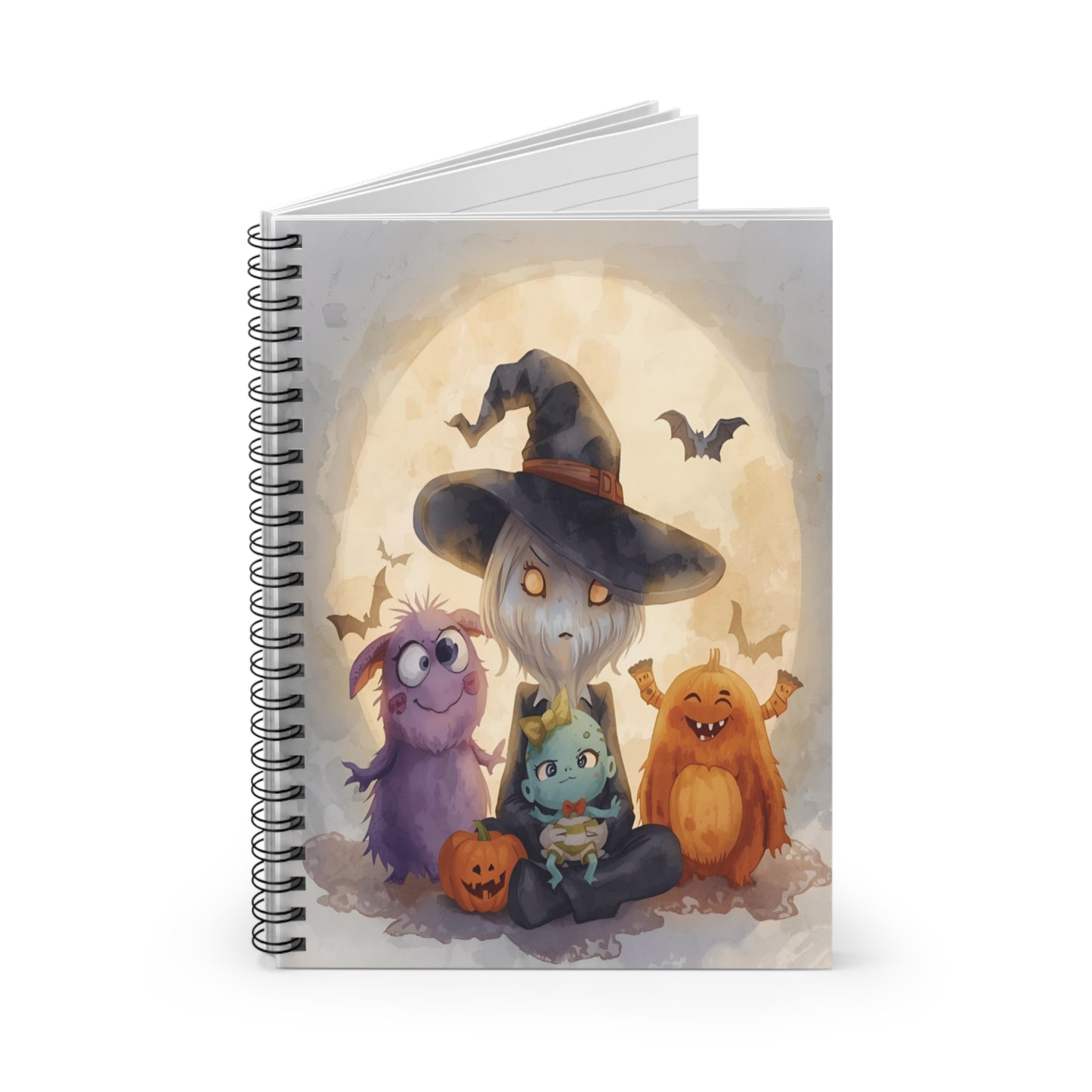 Halloween Whimsical Spiral Notebook | Cute Monster and Witch Design