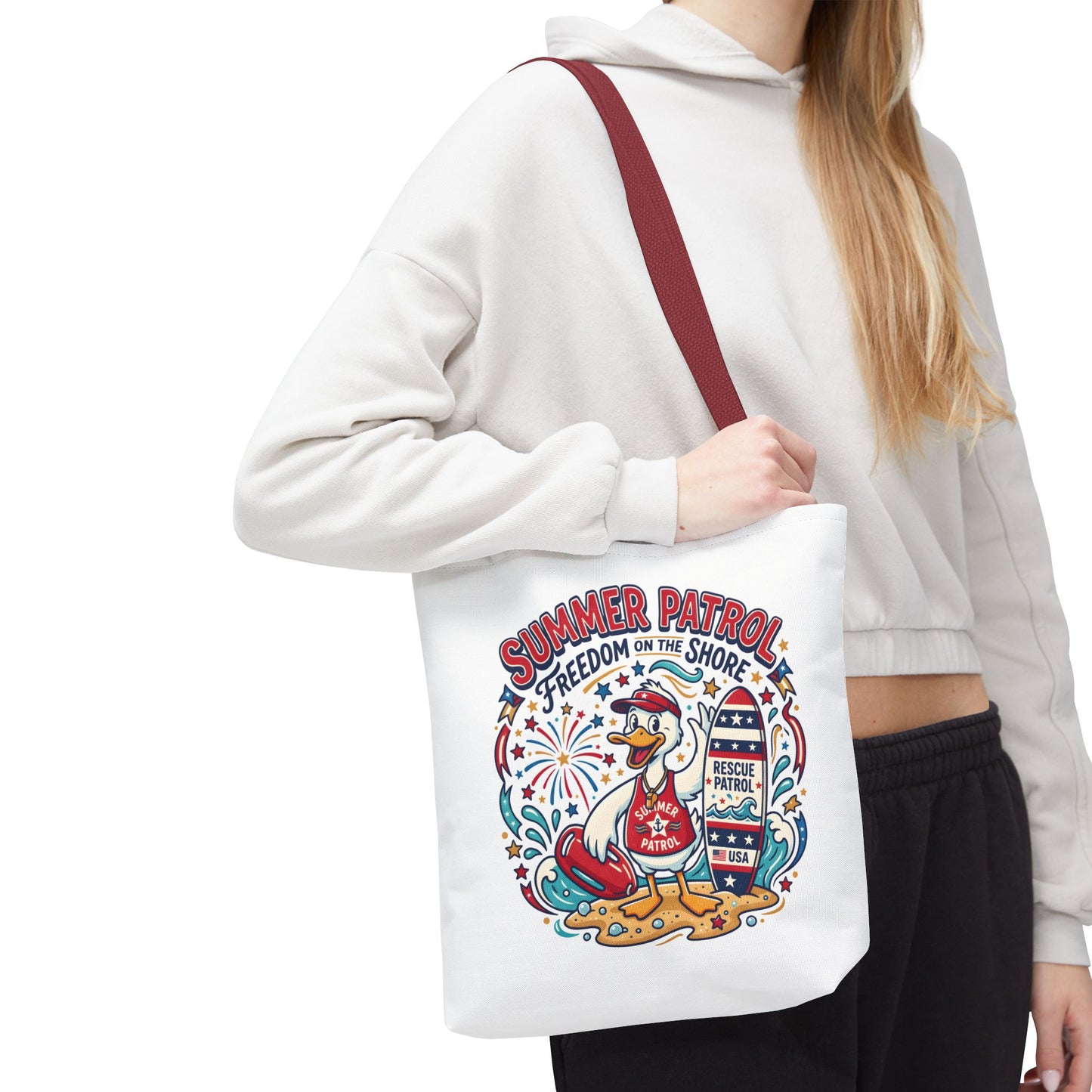 Summer Patrol Beach Tote Bag – 'Freedom on the Shore' Patriotic Design, 4th of July Gift