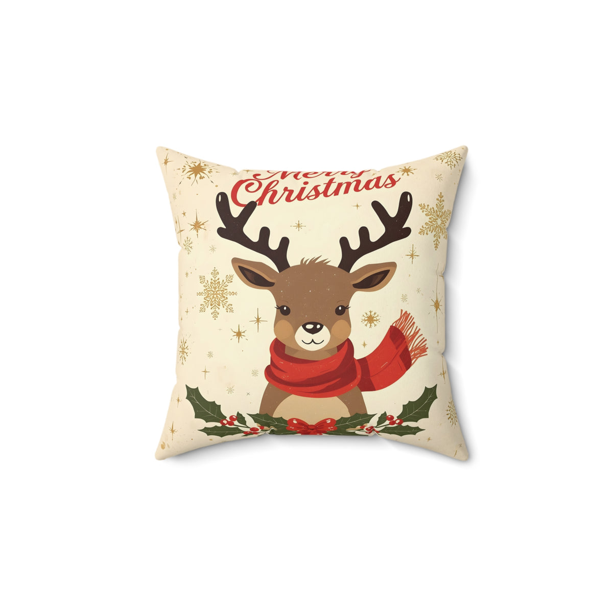 Christmas Reindeer Decorative Pillow - Cute Holiday Throw Cushion with 'Merry Christmas' Design