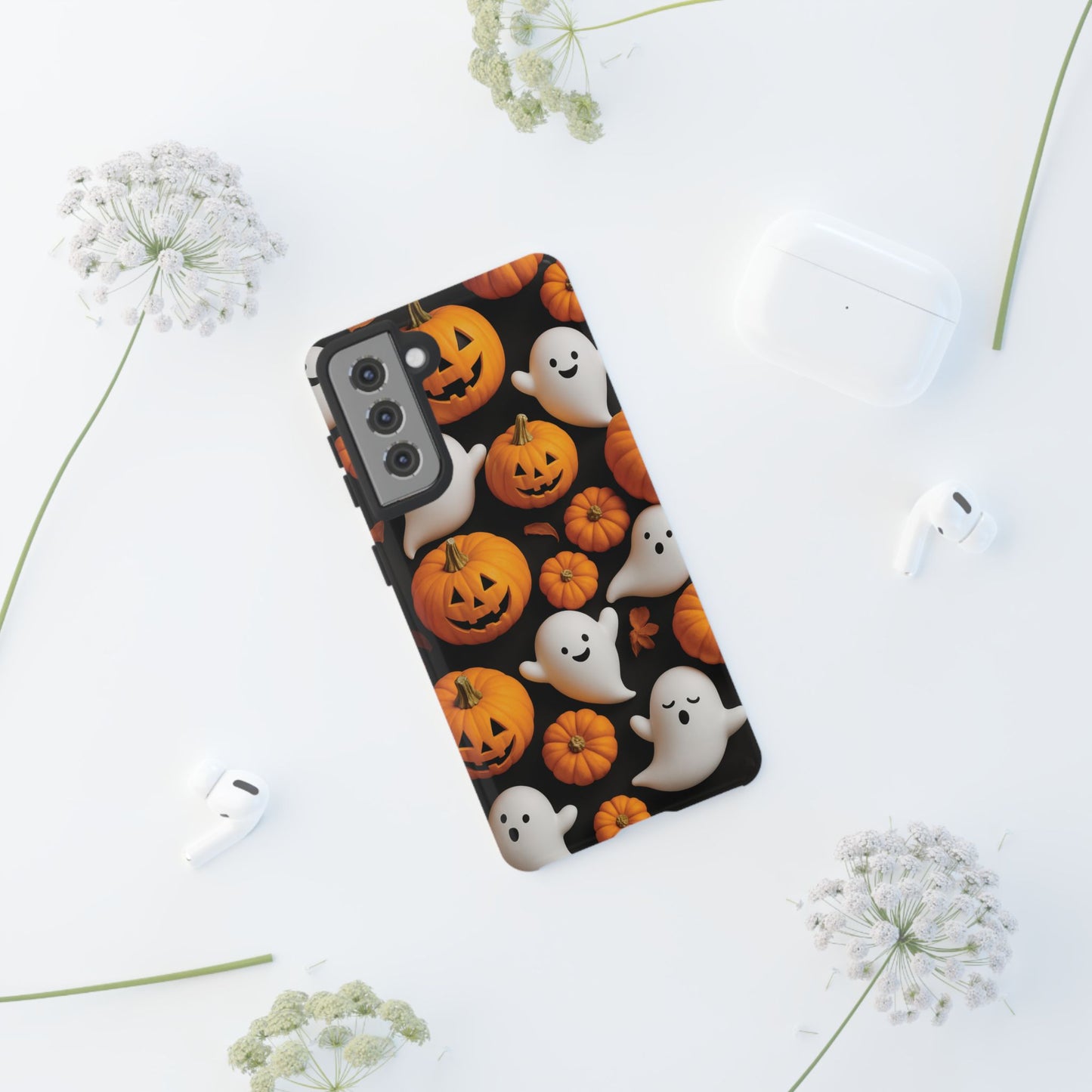 Halloween Phone Case, Spooky Ghosts and Pumpkins Design