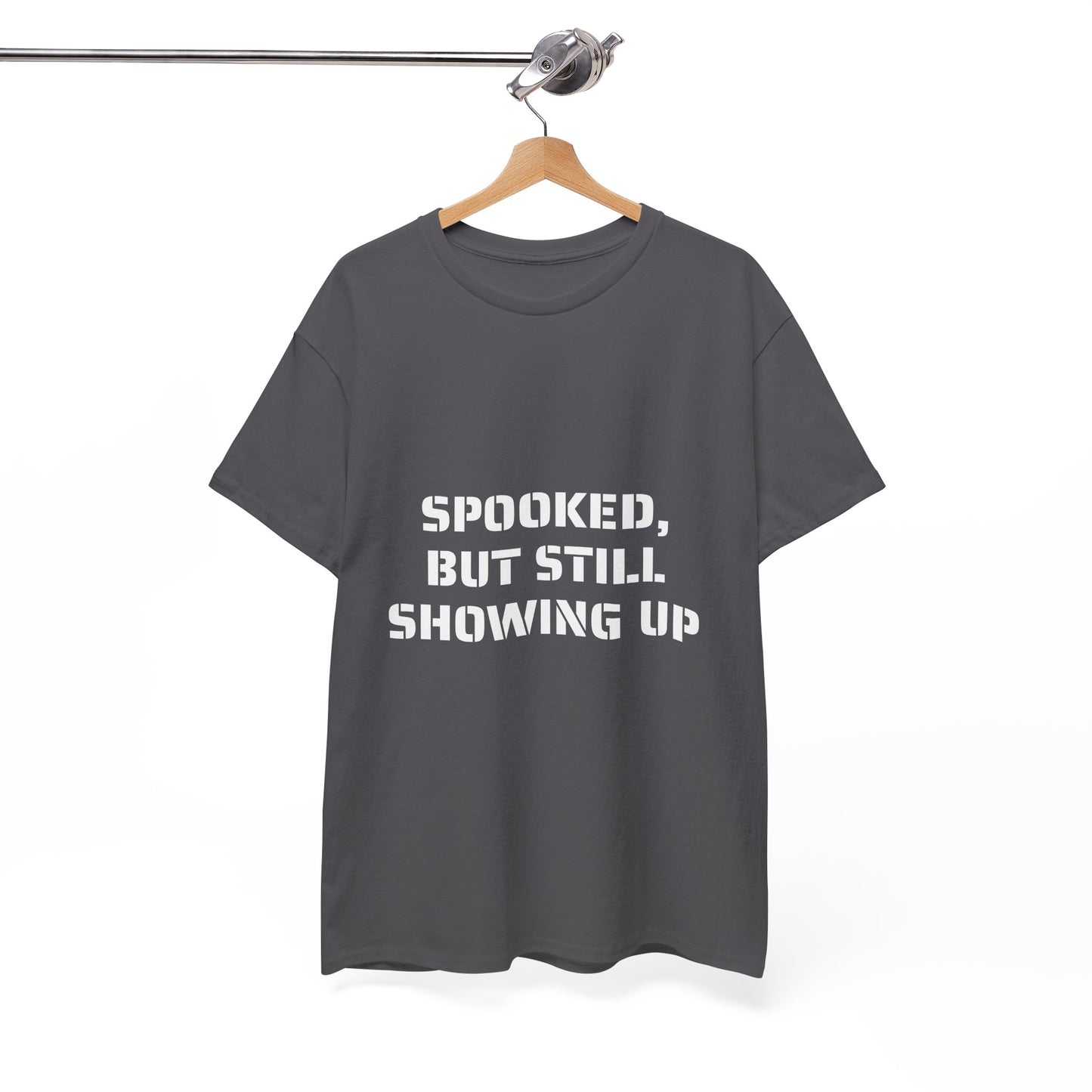 Spooked, But Still Showing Up Unisex Heavy Cotton Tee | Halloween, Funny T-Shirt