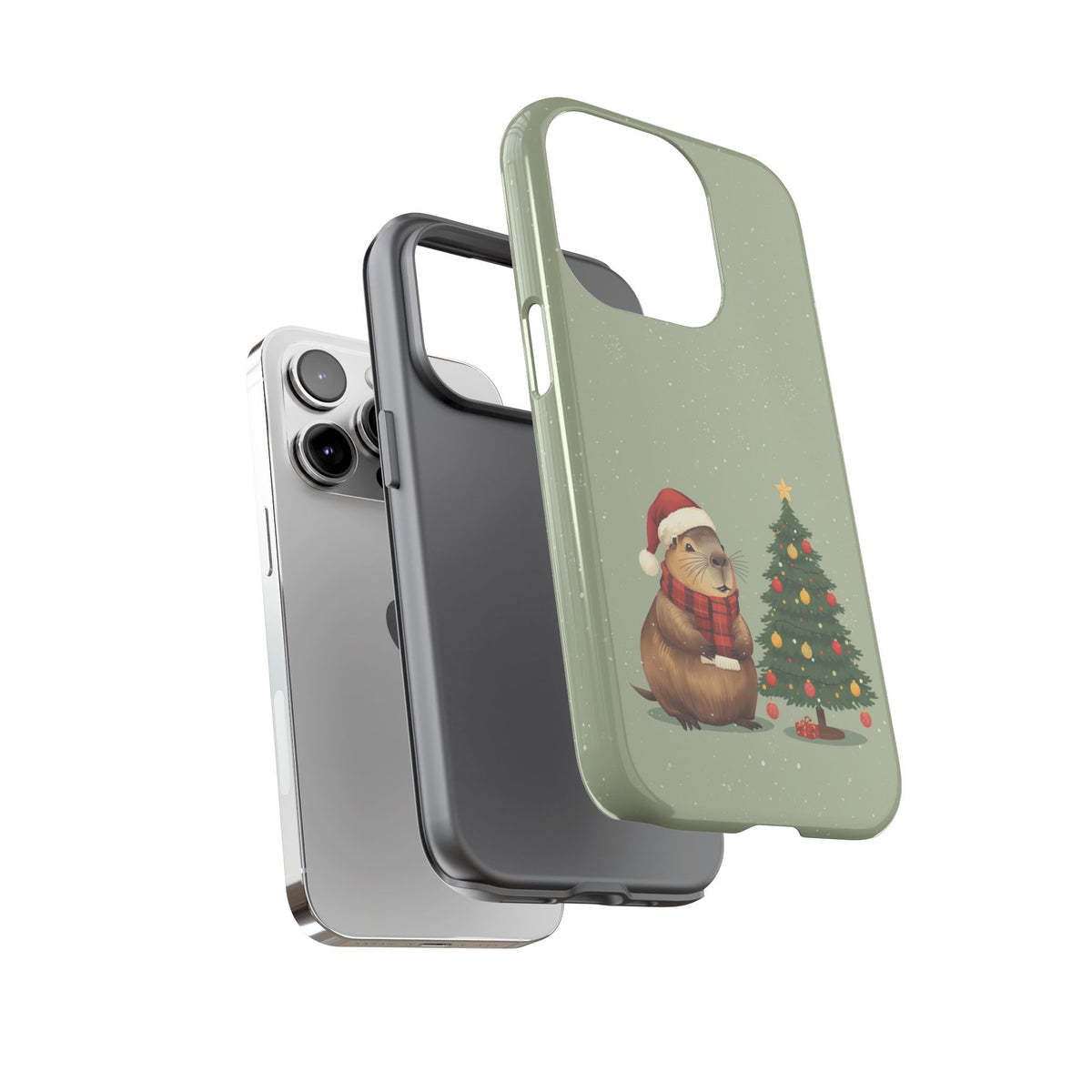 Christmas Phone Case with Capybara Design, Dual Layer Protective Case for Iphone & Samsung