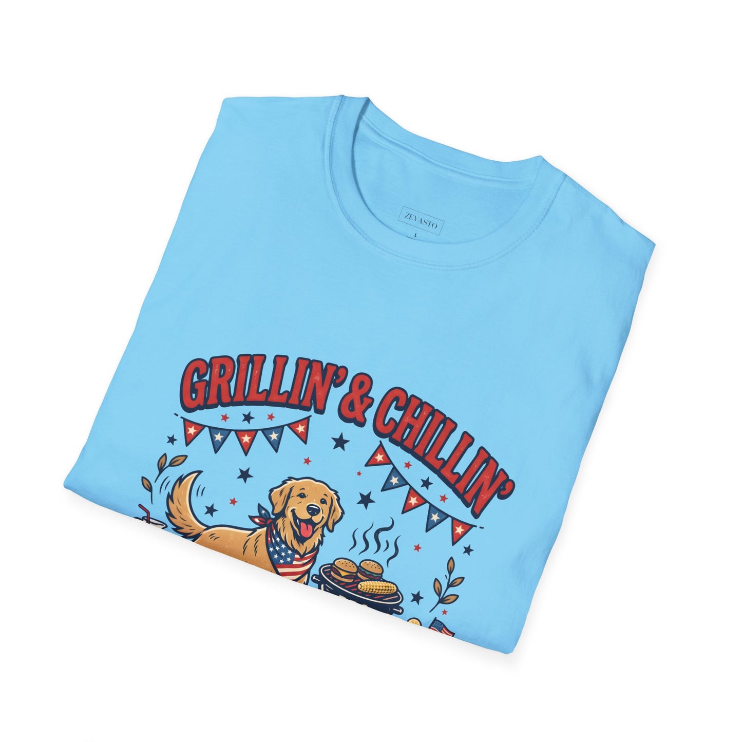 Grillin' & Chillin' BBQ Dog T-Shirt — 1776-2026 Patriotic Summer Tee, 4th of July Shirt, Independence Day Tee