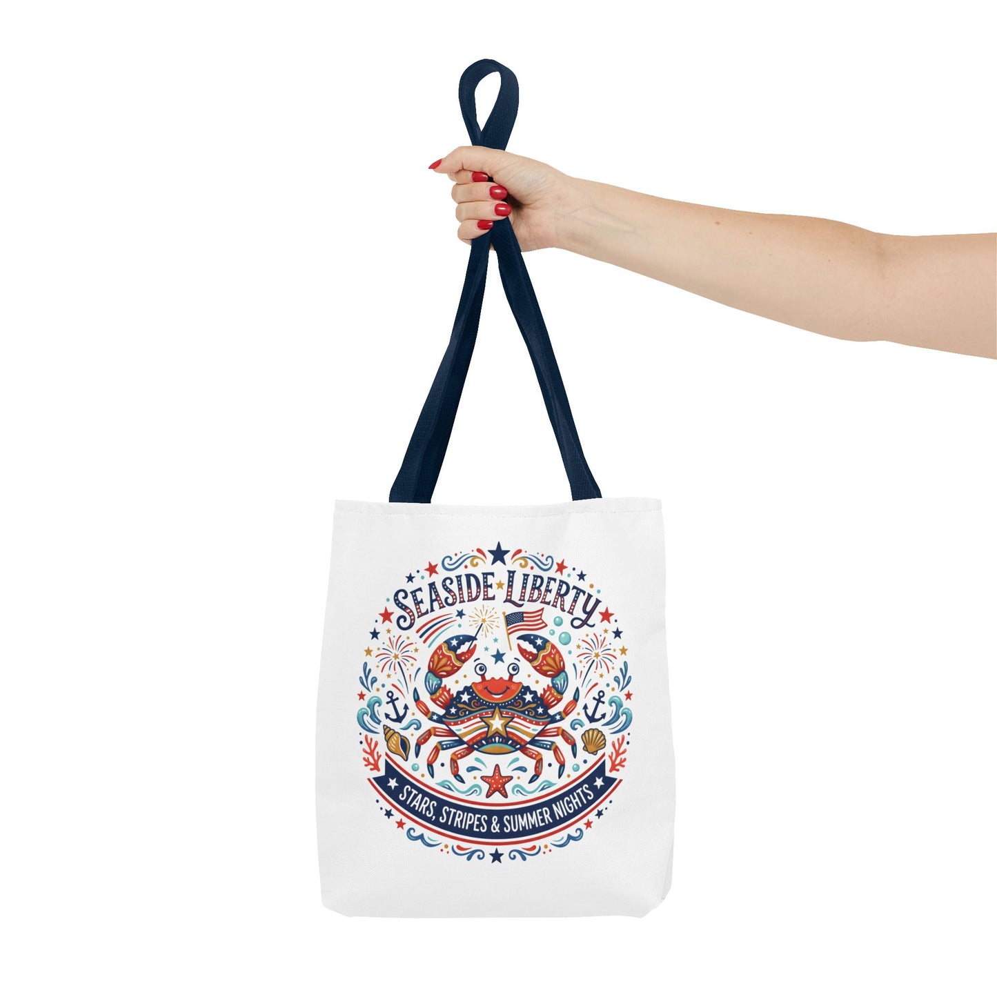 Seaside Liberty Tote Bag — 4th of July, Patriotic Bag "Stars, Stripes & Summer Nights"