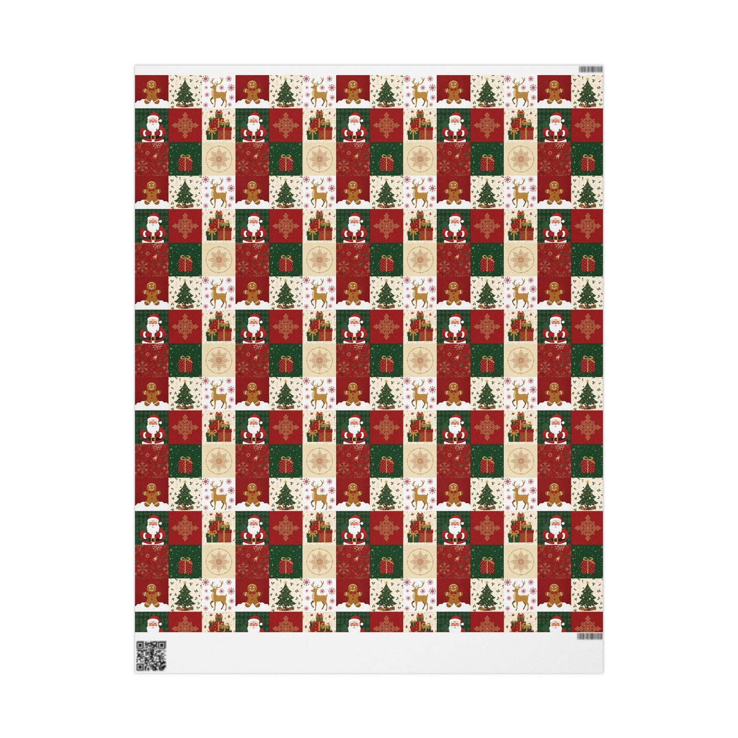Christmas Patchwork Wrapping Paper Roll — Gingerbread, Trees & Red Green Christmas Pattern