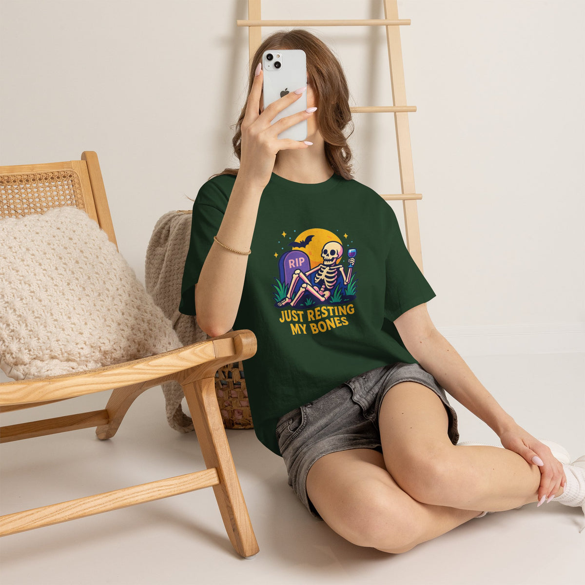 Skeleton Tee - Just Resting My Bones, Unisex Halloween Shirt