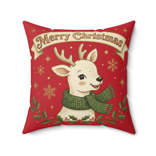 Christmas Reindeer Throw Pillow - "Merry Christmas" Festive Holiday Decor
