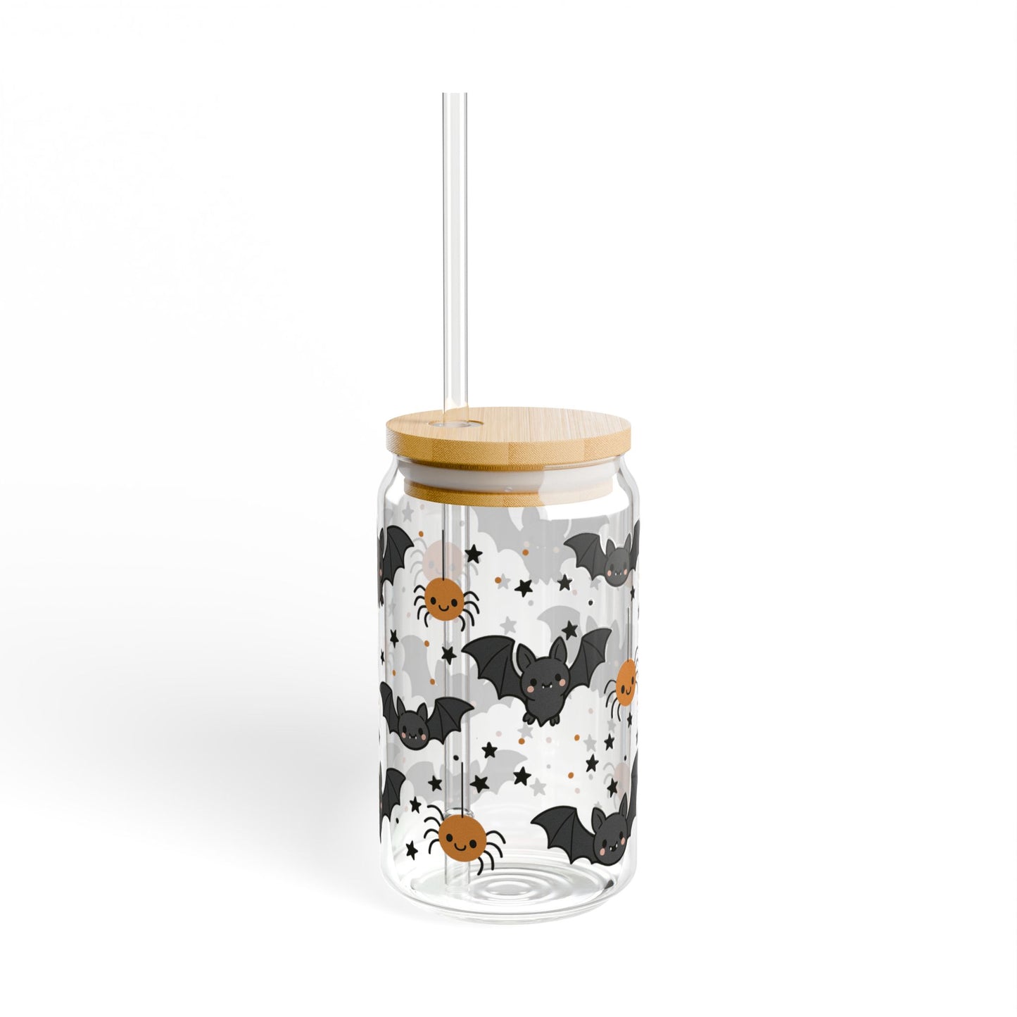 Halloween-Themed Sipper Glass, 16oz with Bat and Spider Design, Perfect for Spooky Parties, Fall Gatherings