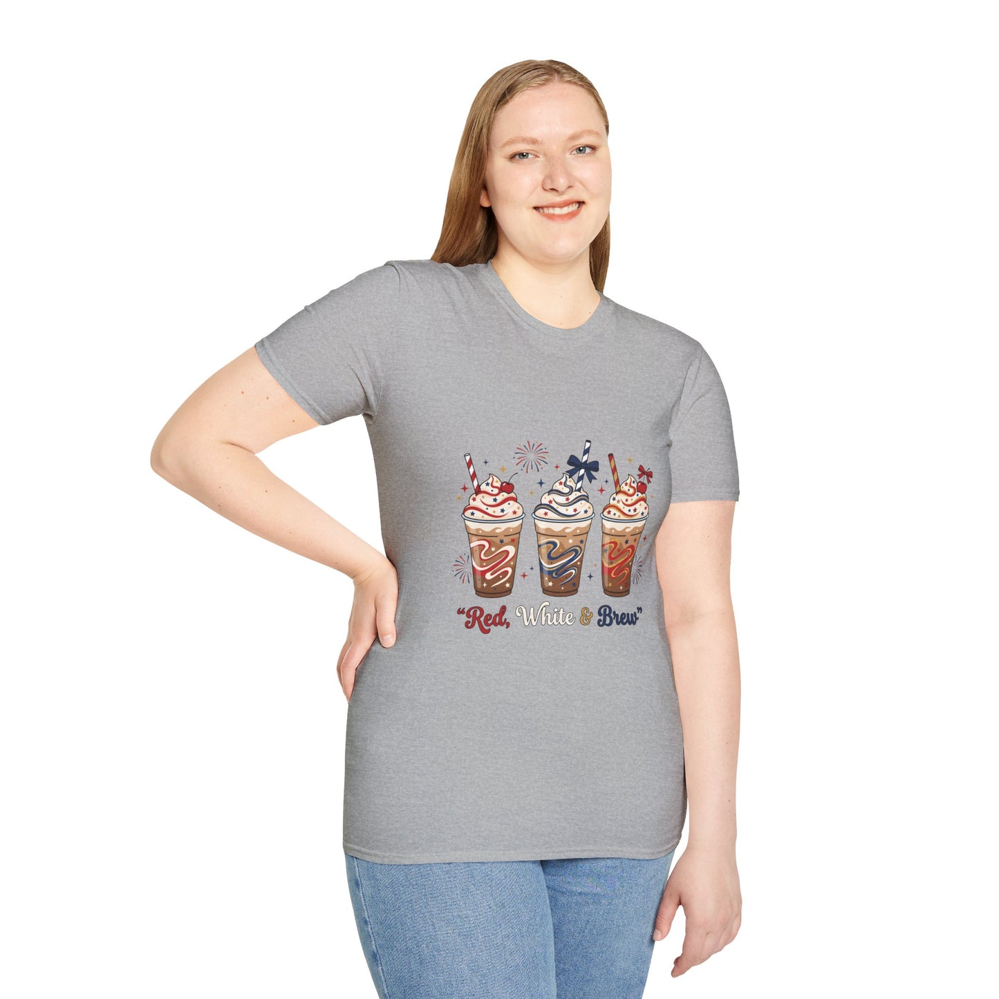 Patriotic Iced Coffee Tee — "Red, White & Brew" Graphic T‑Shirt