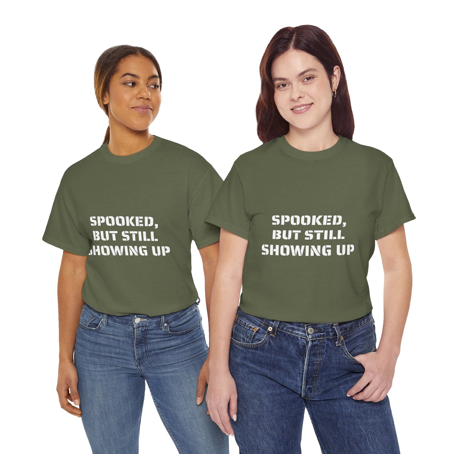 Spooked, But Still Showing Up Unisex Heavy Cotton Tee | Halloween, Funny T-Shirt