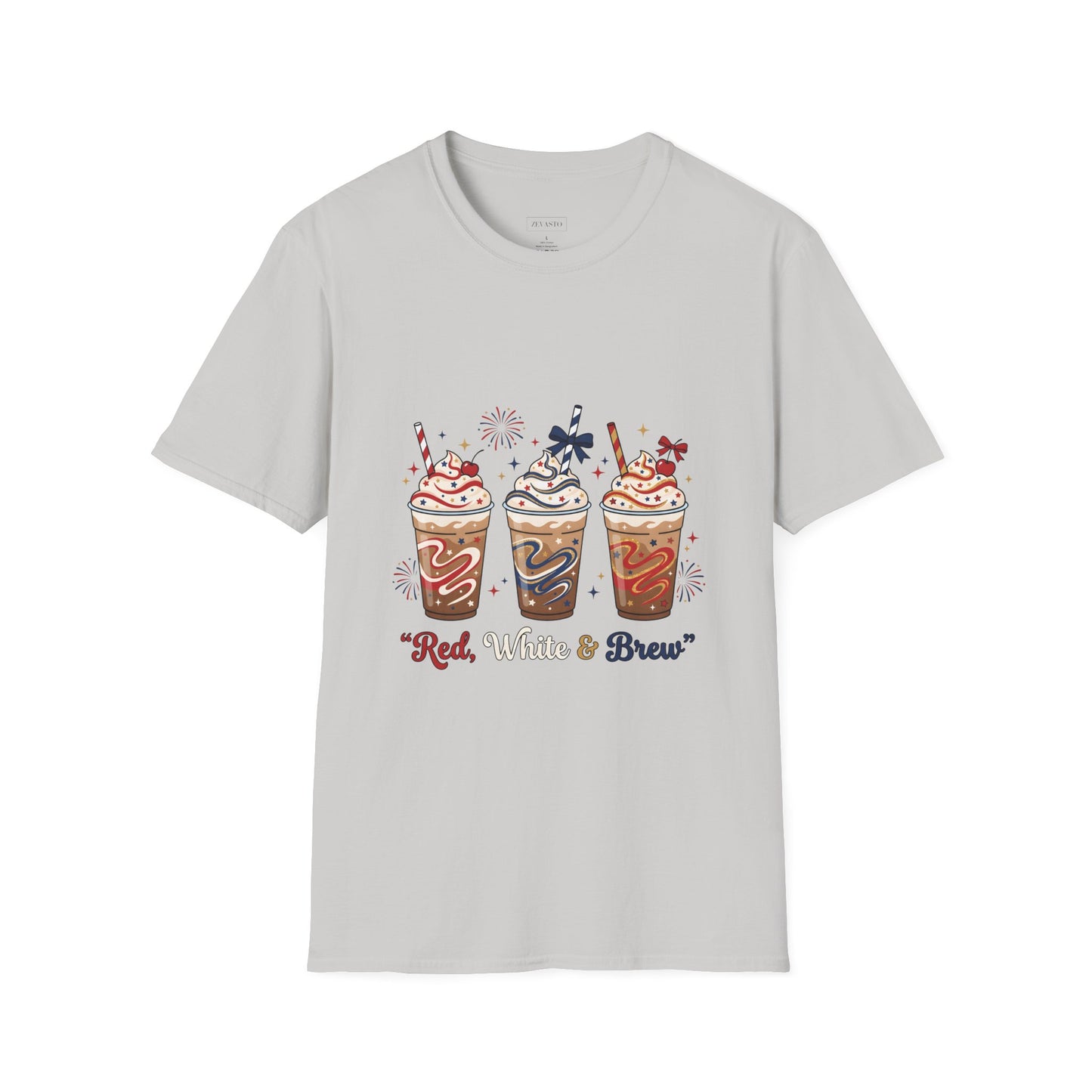 Patriotic Iced Coffee Tee — "Red, White & Brew" Graphic T‑Shirt