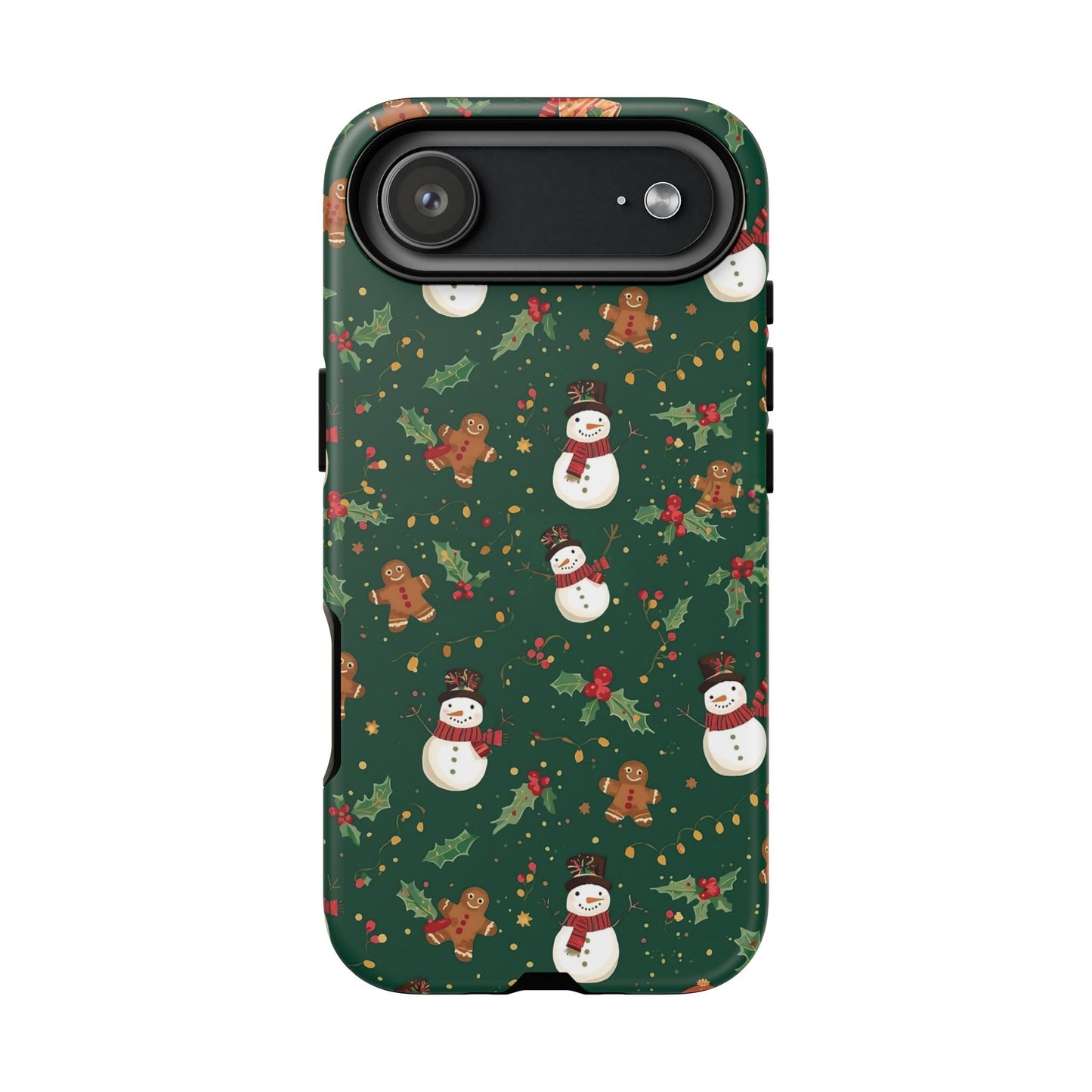 Christmas Phone Case with Snowmen and Gingerbread Design, Dual Layer Phone Case for Iphone 17, 16, 15, 14, 13, 12, 11 & Samsung