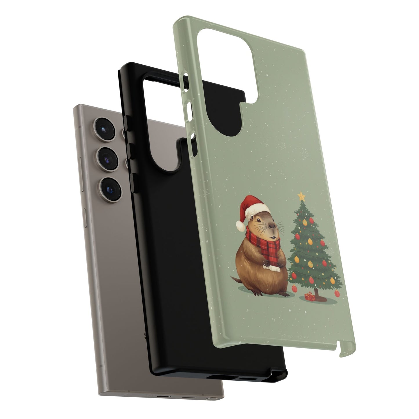 Christmas Phone Case with Capybara Design, Dual Layer Protective Case for Iphone 17, 16, 15, 14, 13 & Samsung