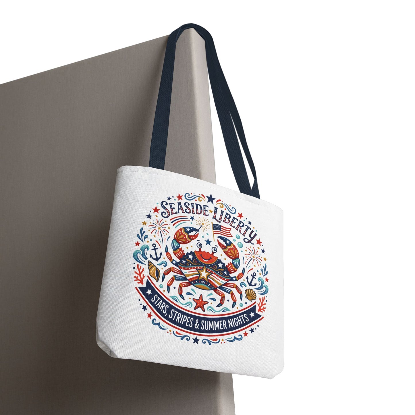 Seaside Liberty Tote Bag — 4th of July, Patriotic Bag "Stars, Stripes & Summer Nights"