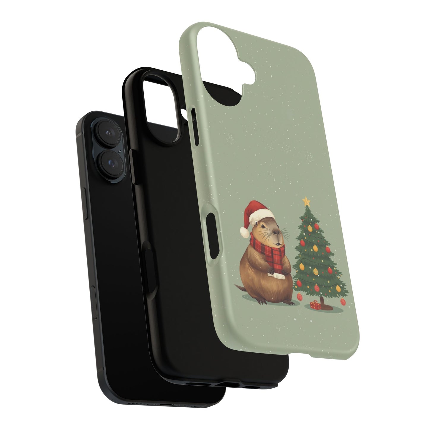 Christmas Phone Case with Capybara Design, Dual Layer Protective Case for Iphone 17, 16, 15, 14, 13 & Samsung