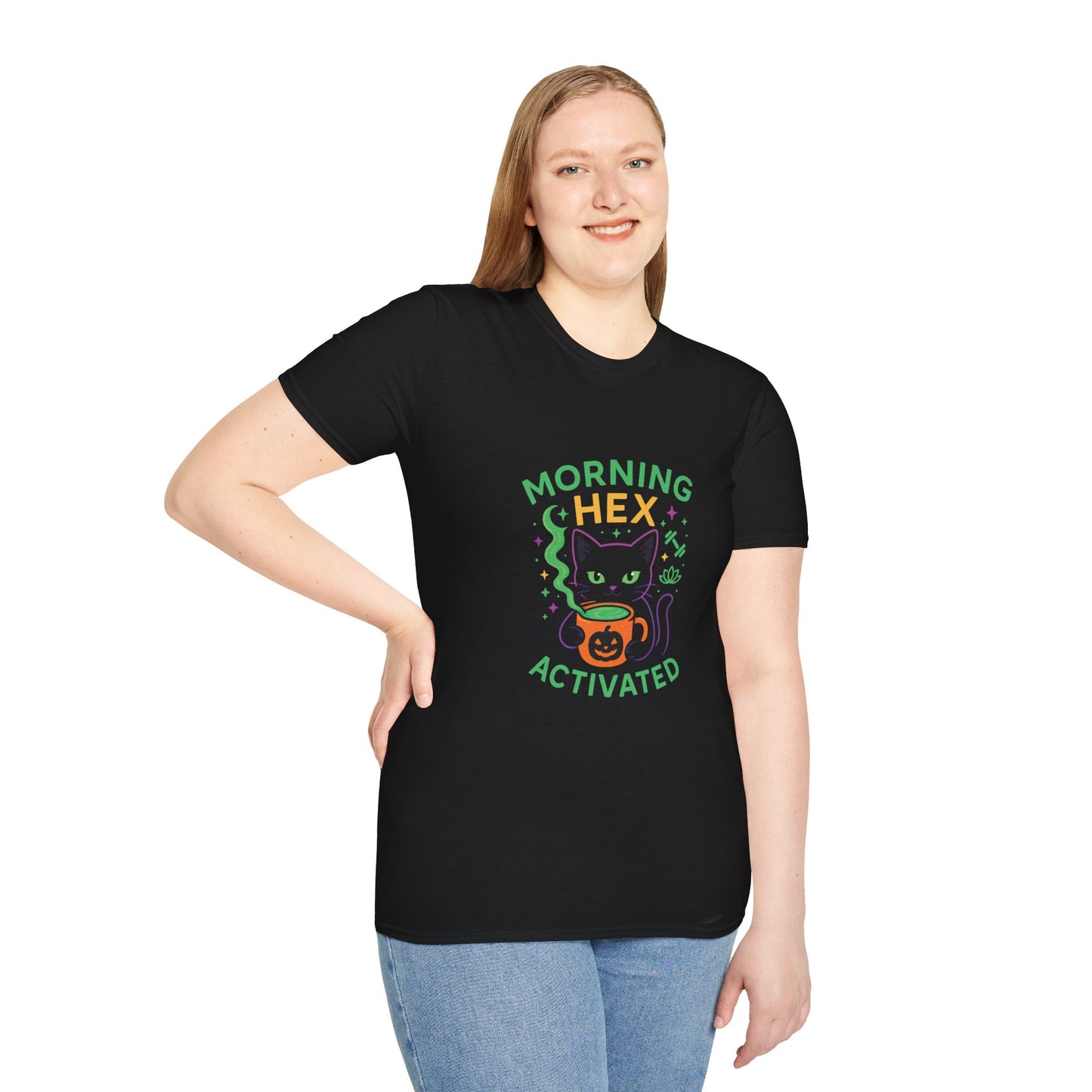 Morning Hex Activated Cat T-Shirt, Halloween-Themed Shirt